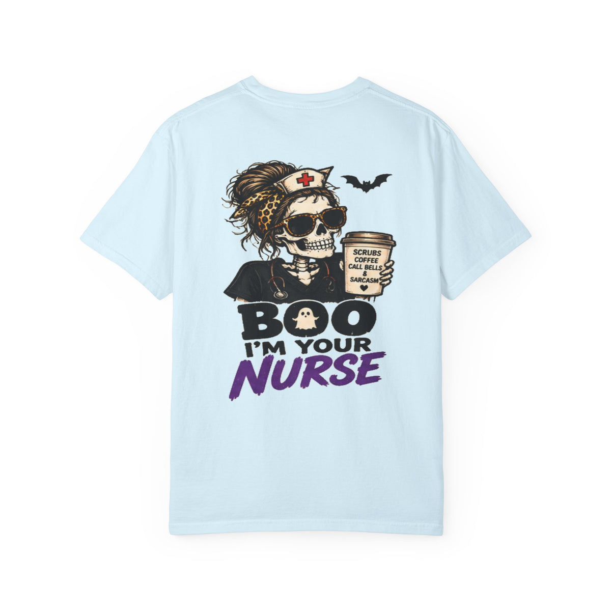 Skull Nurse with Coffee T-shirt | Boo I'm Your Nurse Halloween Tee