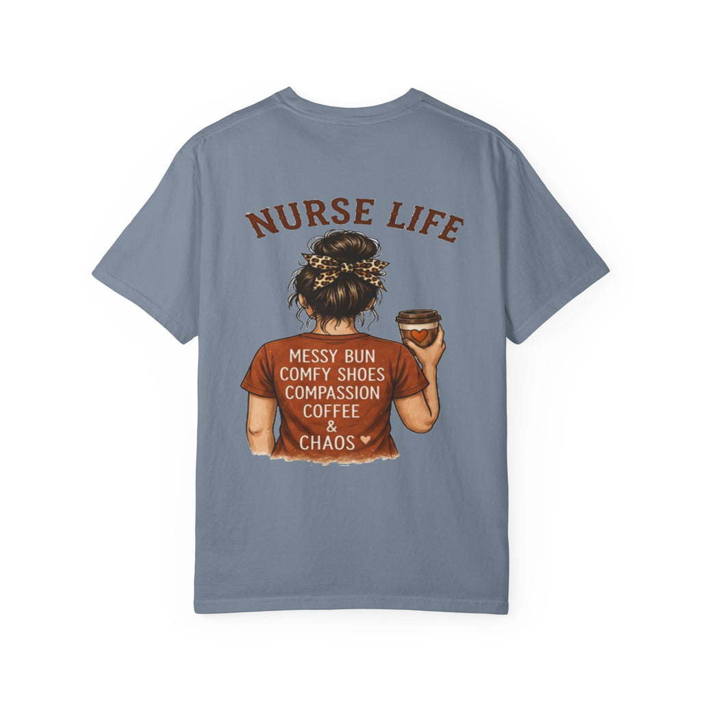 Nurse Life T-Shirt | Messy Bun, Coffee & Compassion Graphic Tee