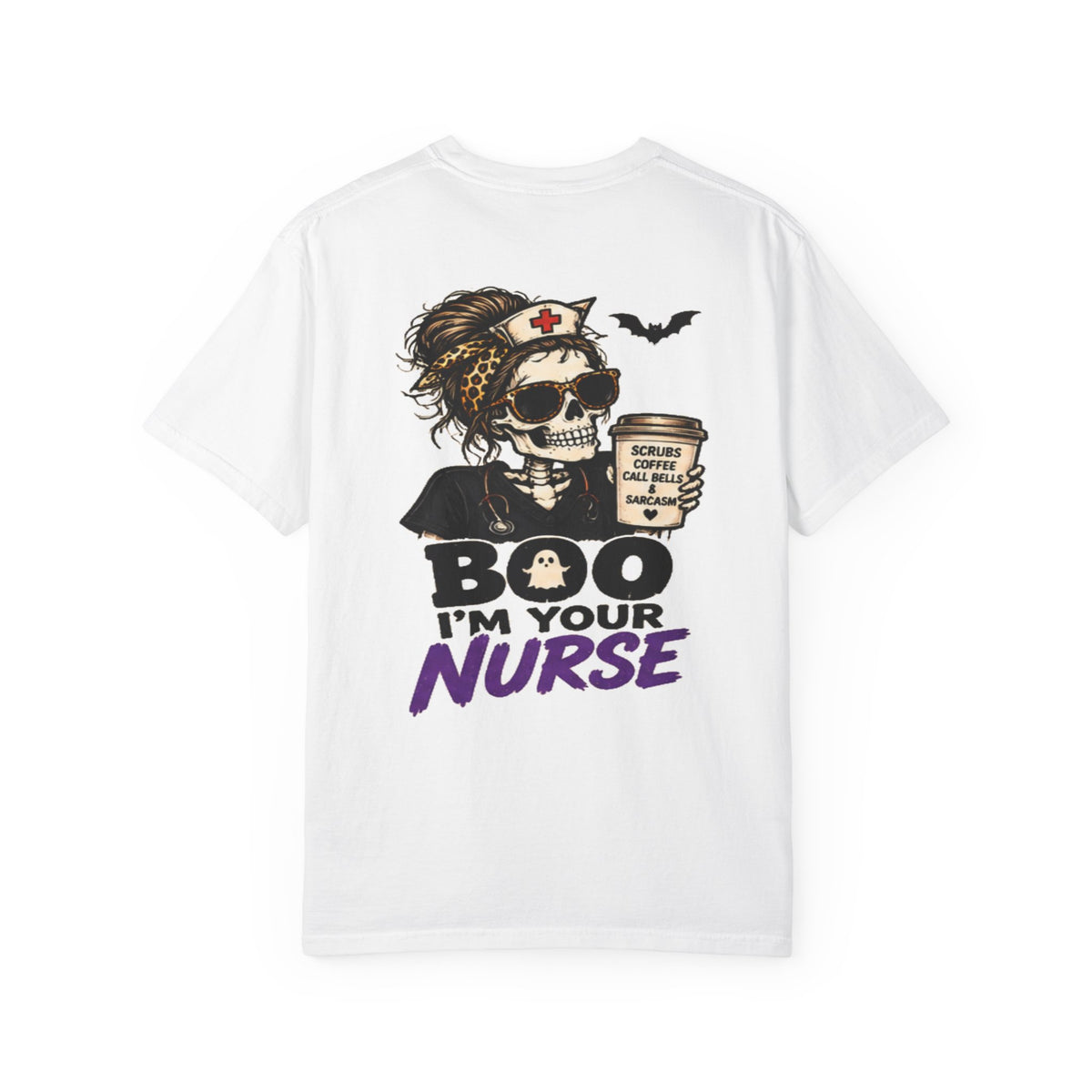 Skull Nurse with Coffee T-shirt | Boo I'm Your Nurse Halloween Tee
