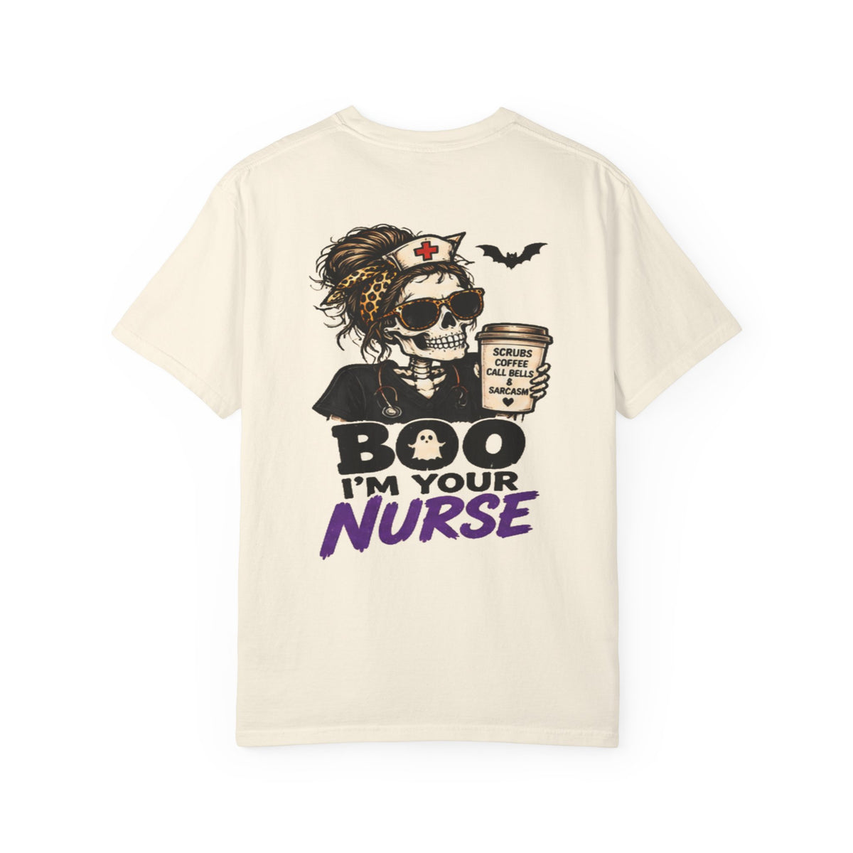 Skull Nurse with Coffee T-shirt | Boo I'm Your Nurse Halloween Tee